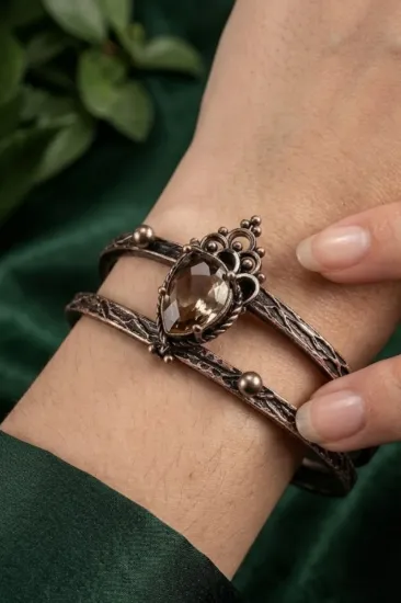 Picture of Kadın Bakır Bileklik Kolye Yüzük Küpe Takım Seti ( Damla Model )