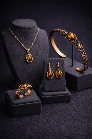 Picture of Kadın Bakır Bileklik Yüzük Set 3 Lü Set Zultanit Taşlı ve Burgu Model Set