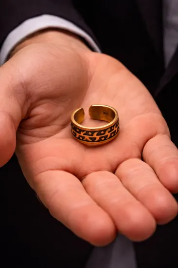 Picture of Erkek Bakır Yüzük Üstü Desenli Otanik Model Ayarlanabilir Erkek Yüzük