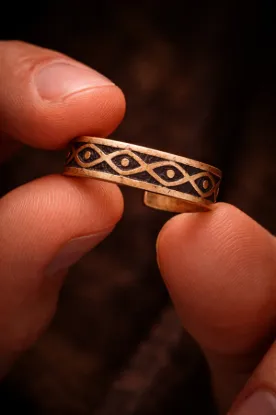Picture of Erkek Bakır Yüzük Üstü Desenli Otanik Model 2 Ayarlanabilir Erkek Yüzük
