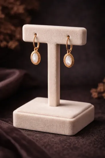 Picture of Kadın Bakır Küpe Doğal Beyaz Taşlı 0tantik Model Saf Bakır Küpe