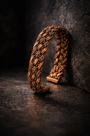 Picture of Kadın Bakır Bileklik Örgü Model Kalın Saf Bakır Bilezik Kelepçe