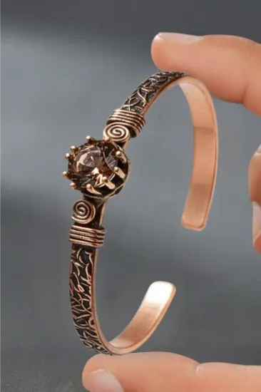 Picture of Kadın Bakır Bileklik Otantik Model Zultanit Taşlı Kelepçe Bilezik